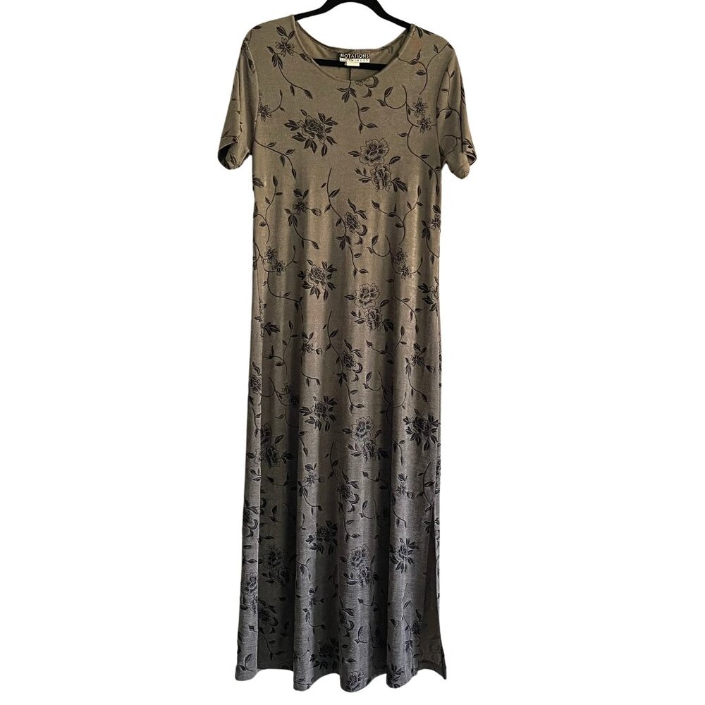 Vintage 1970’s Notations Clothing Floral Jacquard Short Sleeve Maxi Dress Size L
